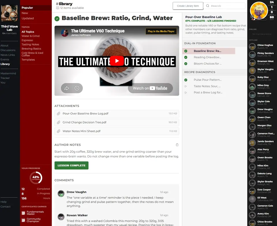 Courses and downloads feature screenshot
