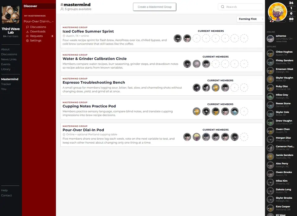 Mastermind groups feature screenshot