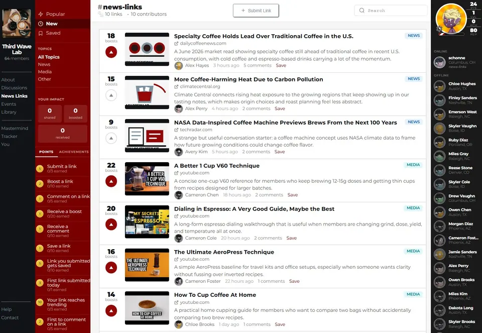 News links list view feature screenshot