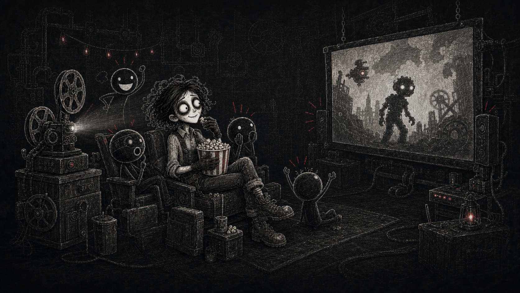 FanaticFactory character watching a movie with popcorn and fan avatars