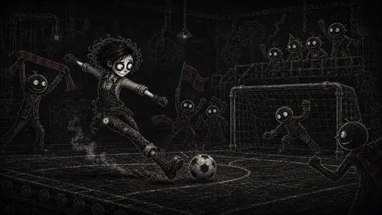 FanaticFactory character kicking a soccer ball in a fan-club scene